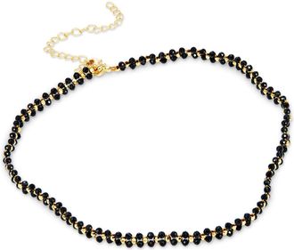 Savvy Cie Jewels GOLD PLATED BLACK SPINEL DOUBLE ROW NECKLACE