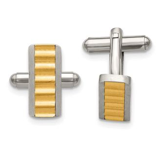 Diamond2Deal Stainless Steel Brushed and Polished Yellow IP-plated Cufflinks