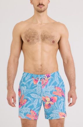 Saxx Oh Buoy 2N1 7-Inch Volley Swim Trunks in Nocturnal Orch-Azure at Nordstrom, Size Xx-Large
