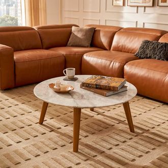 Castlery Round Marble Coffee Table - White, Brown | Seb by Castlery