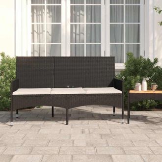 vidaXL Panca da Giardino a 3 Posti con Cuscini in Polyrattan Nero vidaXL