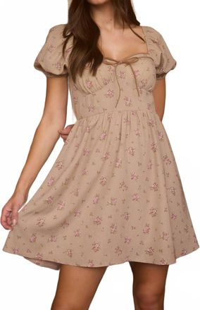 Blu Pepper Floral Sweetheart Front Tie Mini Dress In Beige