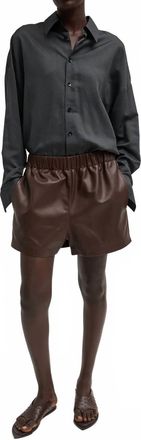 Tibi Leather Pull On Shorts In Brown