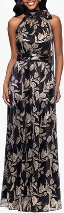 Betsy & Adam Metallic Floral Sheath Gown in Black/Gold at Nordstrom Rack, Size 8