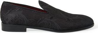 Dolce & Gabbana Black Brocade Men Slip On Loafer Dress Mens Shoes