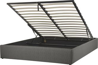 Beliani Letto Imbottito Grigio Effetto Lino Con Box Portaoggetti 160 X 200 Cm Dinan