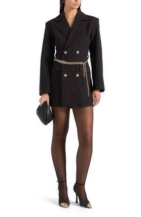Mani&egrave;re De Voir Zara Double Breasted Blazer Dress With Chain in Black at Nordstrom, Size 8