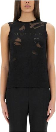 Alexander McQueen Distressed Logo Tank Top - Dames - Tops zonder mouwen - Zwart - S - Tops