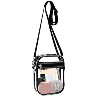 Generic Clear Crystal Crossbody Bag for Women, Transparent Stadium Approved Bag Purse Wallet with Front Pockets for Sports Concerts Festival (S Black)