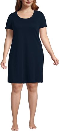 Lands End Cotton Short Sleeve Knee Length Nightgown in Radiant Navy at Nordstrom, Size 3X
