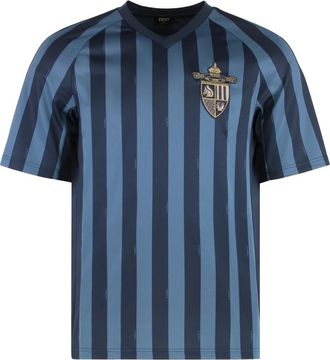 Fendi Gestreept motief polyester t-shirt - Heren - T-shirts - Blauw - M - Polyester - Tops