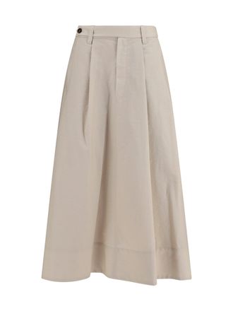 Brunello Cucinelli Womens Skirt Cotton Poplin With Monili Detail Quartz