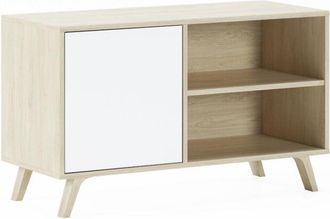 Skraut Home Skraut Home - Mueble Tv 100 Con Puerta Izquierda, Sal&oacute;n Comedor, Modelo Wind, Color Estructura Roble, Color Puerta Blanco, Medidas 95x40x57cm De Altur
