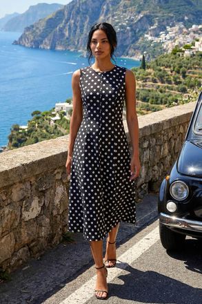 Roman Polka Dot Panel Midi Dress
