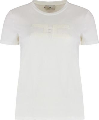 Elisabetta Franchi Katoenen T-shirt met ronde hals - Dames - T-shirts - Wit - S - Katoen - Tops