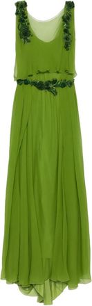 Alberta Ferretti embellished-waist silk maxi evening gown - Green