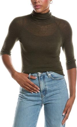 Autumn Cashmere Fitted Sheer Elbow Sleeve Turtleneck Cashmere Sweater