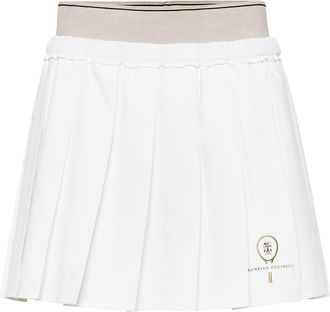 Brunello Cucinelli logo-embroidered pleated mini skirt - women - Polyester - 40 - White