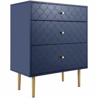Urban Meuble Zapatero azul de 3 cajones con dise&ntilde;o tallado
