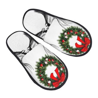 Generic Furry Slippers Two Funny Christmas Moose Pattern Home Slippers Washable Unisex Slides For Guest Bedroom Travel M