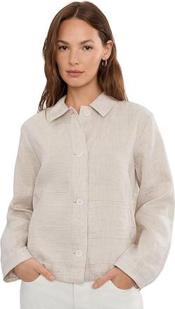 Eileen Fisher Striped Organic Linen Sheen Classic Collar Jacket Womens Jacket Wheat : MD, Linen/Nylon