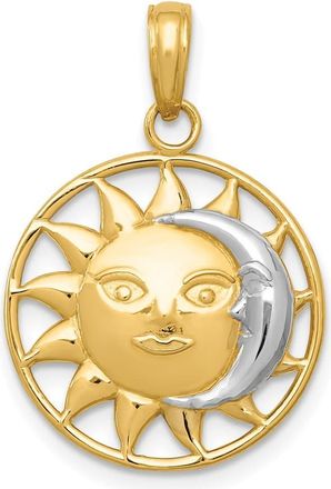 Diamond2Deal 14k Yellow Gold and Rhodium Sun and Moon Charm Pendant
