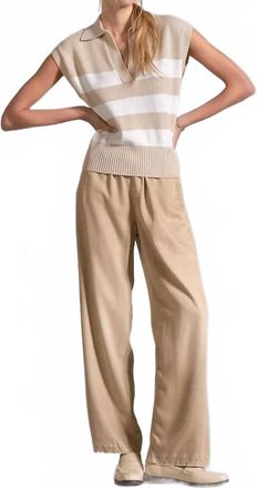 Elan Collard Knit Top In Beige Stripe