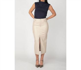 BLACK TAPE Faux Leather Midi Skirt In Bone