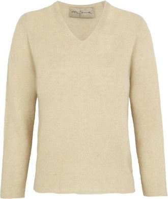 Cortana Hana- top in baby alpaca- kasjmier en zijde ivoor - Dames - V-hals truien - Beige - XS - Kasjmier - Truien & Vesten