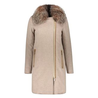 Moorer Parkas, female, Beige, Size: XS Quilted Wool Coat with Faux Fur