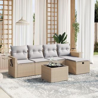 vidaXL Vidaxl - Juego De Sof&aacute;s Jard&iacute;n Con Cojines Beige Mezcla 6 Pzas Rat&aacute;n Pe