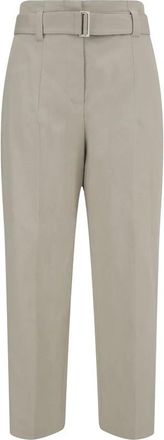 Brunello Cucinelli Linnen broek met riem - Dames - Straight fit broeken - Grijs - XL - Linnen - Broeken