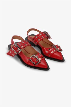 Ganni Womens Feminine Buckle Ballerina Shoes In Racing Red