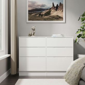 Lewis's Milan 6 Drawer Chest in White Gloss & White - Ready Assembled - Lewiss Home | TJ Hughes