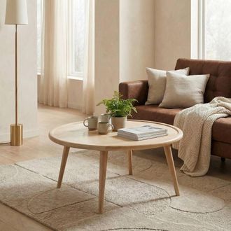 Furniturebox Orizaba Round White Oak Wood Coffee Table in Light Brown