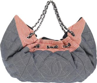 Chanel Stretch Spirit Cabas Quilted Denim Blue Denim_Jeans Bag (Pre-Owned)