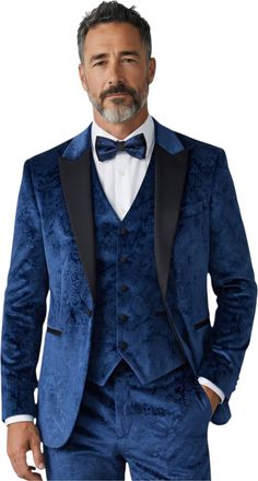 TruClothing Heren blauw 3-stuks fluwelen trouw Tuxedo formeel pak - AK2