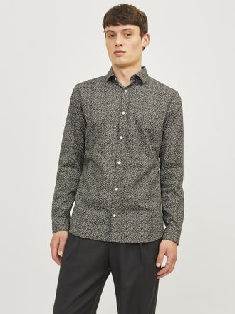 Jack & Jones Langarmhemd JACK & JONES JPRBLABLACKPOOL STRETCH LS SHIRT SN, Herren, Gr. XL, N-Gr, grau (peat fit:slim fit), Web, Obermaterial: 96% Baumwolle, 4% Ela
