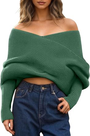 Generic Womens Knitted Jumpers Off Shoulder Sweater Scarf Soft Comfort Warmth Pullover Sweaters Ladies Spring Autumn Winter Fitted Jumpers for Women Classic P