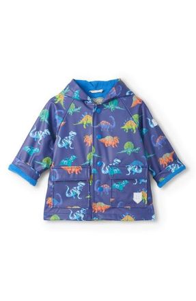 Hatley Kids Dino Party Waterproof Hooded Rain Coat in Blue at Nordstrom, Size 12-18M