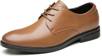 Generic Dress Oxford Formal Shoes for Men Lace Up Derby Shoes Round Toe Vegan Leather Slip Resistant Block Heel Rubber Sole Prom(Brown,5.5 UK)