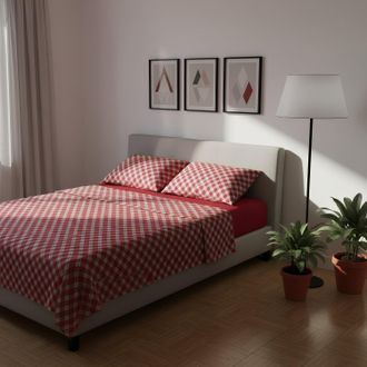 KASANOVA Completo letto matrimoniale in cotone Scozzese rosso