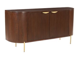 Vente-Unique Aparador con 2 puertas de madera de mango y metal - Natural y dorado - NEVILI