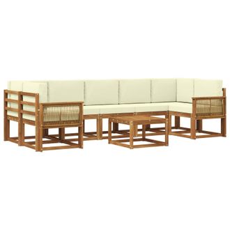 vidaXL Conjunto De Sof&aacute;s De Exterior 8 Pcs Natural Y Crema Poli&eacute;ster Vidaxl