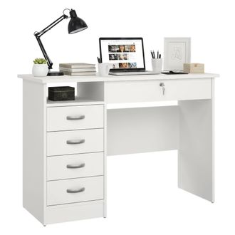 Dmora Bureau Avec Cinq Tiroirs, Couleur Blanche, Dimensions 109 X 75 X 48 Cm - Dmora