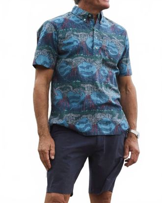 Reyn Spooner Lua Pele Botton Front Shirt In Blue