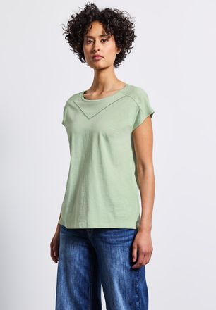 Street One Shirttop STREET ONE, Damen, Gr. 34, gr&uuml;n (soft jade gr&uuml;n), Jersey, Obermaterial: 50% Baumwolle, 50% Modal, unifarben, regular fit taillenbedeckt, Rund