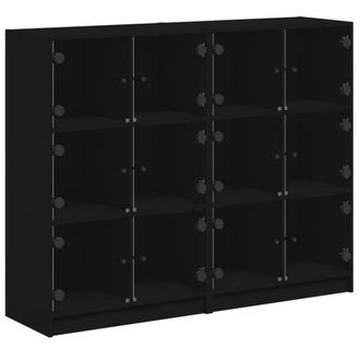 Berkfield Home Bookcase with Doors Black 136x37x109 cm Engineered Wood | Size: 136 x 37 x 109 cm