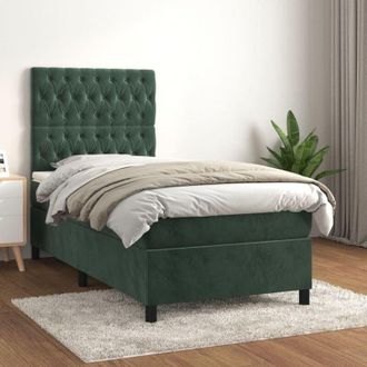 vidaXL Cama Box Spring Con Colch&oacute;n Terciopelo Verde Oscuro 90x190 Cm Vidaxl