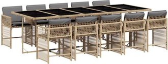 vidaXL Set Comedor De Jard&iacute;n 11 Pzas Con Cojines Rat&aacute;n Sint&eacute;tico Beige Vidaxl